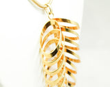 Modernist Necklace & Earrings - Brass Metal Echo Chamber Motif - 1970s 80s Disco Chic - Clip Earring - Gold Hue - 70s 1980s Modern - 50425