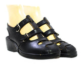 Size 5 Black 1940s Peep Toe Shoes - Small Size 5B Open Toe Platforms - Double Buckle Strap Wedges - Casual Late 40s Sandals - NOS Deadstock