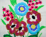 1970s Hippie Floral Fabric Panel - Hand Embroidered 70s Meadow Flowers - Natural Cotton Blend Canvas - Summer Needlepoint 11 3/4 x 9 Inches