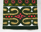 Wild 1960s Men's Suede Tie - Square End Necktie - 60s Green Leather Mens Necktie - Metallic Gold & Salmon Pink Art Nouveau Print - 44017