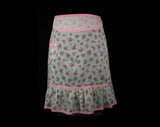 Charming 1930s Pink Floral Print Organdy Apron - Small Medium Apron - Size 6 to 10 - Feminine - Cute Sheer Cotton - Waist 26 to 28 - 30494-1