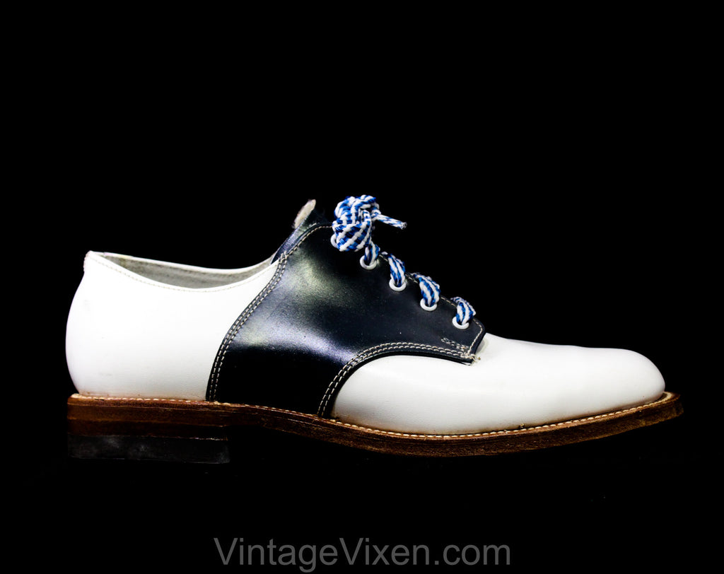 1950s Child's Navy & White Saddle Shoes - Size 2.5 Girls Swing Era Two Tone Oxfords - 50s Dark Blue Bobby Soxer - NOS Deadstock - Size 2 1/2