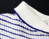 3T Toy Soldier 1960s Knit Top - Striped 60s Toddler Girl's Shirt - Navy Blue & White with Red Beefeater British Guards - Military Embroidery