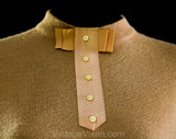 Medium 1950s Toffee Brown Sweater - Size 10 Secretary Style with Grosgrain Bow & 3/4 Length Sleeve - 50s Neutral Pullover Jumper - Bust 38