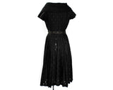 Size 10 Black 1950s Dress - Elegant New Look Cotton 50s Full Skirted with Shawl Lapel - Mid Century Chic by Georgette Trilere - Waist 28