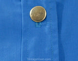 Size 12 Blue Shirt - 1960s Cotton Blend Tailored Blouse with Brassy Buttons - 3/4 Sleeve Top - Spring Summer 60s Secretary Style - Bust 38