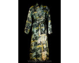 Size 8 1940s Asian Robe - As Is Faded 40s Rayon Brocade Robe - WWII Era Pagodas Bonsai Trees Far East Scenes - Tassel Belt - Waist to 32