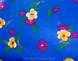 Size 12 Peasant Shirt - 1980s Cobalt Blue Floral Polyester Knit Top - 80s Colorful Casual Blouse - Off Shoulder or On - Scoop Neck - Bust 38