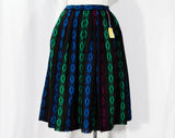 XXS 1950s Pleated Skirt - Folk Style Harlequin Diamond Wool Tweed Stripes - Size 2 Winter Fuschia Green Black - 50s 60s Deadstock - Waist 24