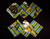 Set 6 Fondue Party Cloth Napkins - 1960s 70s Novelty Print Cotton - Fondue Pot & Fork - Cheese and Bread - Avocado Green Blue Brown - 49859