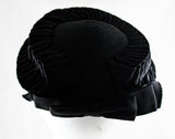 1950s Black Hat with Victorian Appeal - Antique Inspired Straw Millinery with Delta Folded Grosgrain Ribbon Herringbone and Bow - 1800s Look