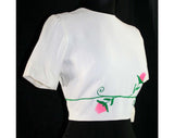XXS White 50s Dress - Coquette Style 1950s Marilyn Cocktail & Optional Pink Roses Bodice - Junior Size 00 Good Girl - Bust 34 Waist 22.5
