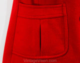 Size 12 Red Coat - Mod 60s 70s Wool Blend Jacket - Double Breasted Hip Length Overcoat - Fall Winter 1960s Modernist Outerwear - Bust 39