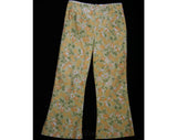 Girl's Size 6 Bellbottoms - 60s Girls Hippie Chic Pant - Spring - Summer - Peach & Khaki Floral Bell Bottom Trouser - 1960s Deadstock NWT