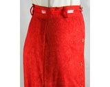 Size 4 1970s Burnt Orange Crushed Velour Skirt - Small A Line Button Front 70s Separates - Original Belt - Mint Condition NWT - Waist 26