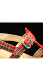 Size 5 Madras Plaid Sandals - 1950s Red Summer Sandal - 50s Preppie - Beach - Resort - Preppy - Wooden Heel - Deadstock - NOS - 39985-2
