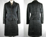 Size 8 Gray Suit - Chic Early 1950s Charcoal & Blue Flecked Wool Jacket with Skirt - 50s National Recovery Board Label - Bust 36.5 - 33722