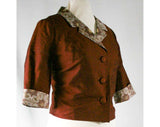 Size 8 Autumn Suit - 1950s Rust Brown Silk Suit with Reversible Jacket, Matching Shell & Skirt - 50s 60s - Bust 38.5 - Waist 27 - 40485-1
