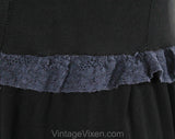 Large 1940s Black Strapless Slip with Sheer Navy Lace Bustline - Size 12 Halter Full Slip - Medium 40s Pin-Up Girl Burlesque - Bust to 40