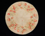 Strawberries Round Linen - Antique Arts & Crafts Cotton Centerpiece - 1900s - 1910s - Botanical Strawberry Embroidery - Hand Painted - 43889