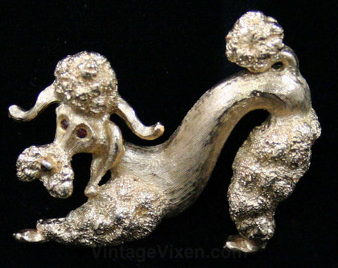 Playful Poodle 50s Pin - Frou Frou Dog - 1950s - Cute - Kitsch - Adorable Canine Novelty Brooch - Goldtone Gold Color Metal - Monet - 42487