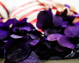 1940s Straw Picture Hat with Violet Flowers & Pink Striped Ribbon - 40s Spring Wide Brim Millinery - Estate of Hollywood Star Gladys Glad