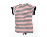 Small Striped Shirt with Hood - 1970s Short Sleeve Hooded Top - Navy Blue Red & White - Ladies 2 to 6 - Teen Girls 14 16 - NWT 70s Deadstock