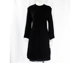 Size 10 Italian Wool Dress - 1960s Black Asymmetric Cabled Sweater Knit by Cadillac - Long Sleeve - Top Quality 60s NWT Deadstock - Bust 37