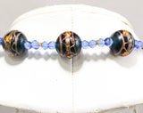 Venetian Glass Bead Necklace - 30s 40s 50s Art Glass Wedding Cake Beads - Rich Blue Emerald Green & Metallic Gold - Venice Italy Artisan