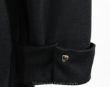 XL 1970s Sweetheart Shirt - Size 20 Black Polyester Knit with Heart & Arrow Studs - 70s Studded Casual Valentine Top - Long Sleeve - Bust 46