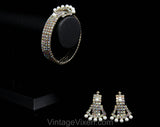 1950s Rhinestone Bracelet & Earrings - Evening Glamour - Aurora Borealis - Silver Tone Metal - Faux Buckles - 50s Pin Up Demi-Parure - 50575