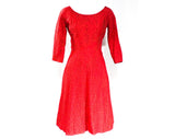 Size 8 Red Lace Dress - Classic Mid Century 1950s Vintage Vixen Cocktail - 50s Ballerina Fit and Flare Silhouette - Elegant Party - Waist 27