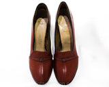 Size 7 AAAAA Leather Shoes - Unworn Deco Style Rust Brown Pumps - Sophisticated Secretary Chic 1950s 60s Heels - Deadstock with 1930s Appeal