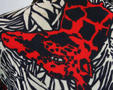 XXS Safari Print Shirt - 1970s Zebra & Tiger Novelty Print Knit - Giraffes - Wild African Jungle Animals - Red and Navy Blue - Elles Belles