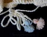 40s Baby Bonnet - Sweet 1940s Pink & Blue Hand Knit Bonnet - Size 3 to 12 Months - Infants Cream Wool Knitted Hat - Mint Condition - 29875-1