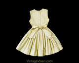 Size 5 Girl's 1950s Dress with Full Skirt - Childs Spring Summer Cotton Frock - Sleeveless 50s Taupe Yellow with White Flowers - Chest 24