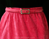 Size 12 Salmon Pink Skirt - 1980s Tailored Faux Suede A-Line Large Office Skirt with Pockets & Original Belt - 80s Secretary - Waist 30.5