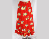 Size 8 Red Prairie Floral 1970s Skirt with Eyelet Ruffle - 70s Maxi Skirt - Cotton - Hippie - Summer - Sears Jr Bazaar - Waist 27 - 34596-1
