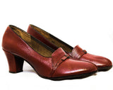 Size 7 AAAAA Leather Shoes - Unworn Deco Style Rust Brown Pumps - Sophisticated Secretary Chic 1950s 60s Heels - Deadstock with 1930s Appeal