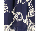 Size 6 Couture Quality Dress - Navy Blue & White Mod Floral 60s Silk Chiffon - 1960s Cocktail with Corset Lace-Up - Long Sleeve - Bust 33.5