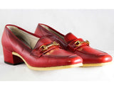 Size 7 1960s Shoes - Unworn Crimson Red Leather Loafers - 60s Shoes - Nice Quality - Hipster 60s Office Pumps - 60's Deadstock - 46992-1