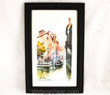 Venice Italy Gondolier Original Watercolor Framed Picture by Italian Artist Alberto Rossi - Venetian Canal Scene - Gorgeous Pink Gray Hues