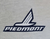 Men's Small Souvenir T Shirt - 80s Piedmont Airlines Tee - White Cotton Knit with Navy Blue Stripes - Short Sleeved V Neck - Chest 36