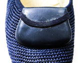 Size 8 1960s Ferragamo Shoes - Navy Blue Summer Pumps with Leather Trim - Raffia Style Weave 60s Resort Chic - Made In Italy - 1 3/4" Heel