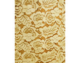 Size 8 Short Sleeve 50s Lace Dress - Elegant 1950s Mid Century Fitted Cocktail - Beige Floral & Toffee Brown Silk Organza Swag - Waist 27