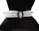 Size 8 1950s Sun Dress - Black Cotton Sleeveless Fit & Flare Peasant Frock - Button Accents - Gray Ivory Trim - Monochrome Pin Up - Waist 27