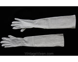 Long Silver Gloves - Glamour Girl 1950s 60s Metallic Lurex Knit Gloves - Past The Elbow Upper Arm Opera Length - Original Reptile Print Box