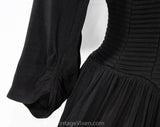 Size 8 1940s Black Dress - New Look 40s 50s Rayon Cocktail with Full Skirt - Terrific Design - V Point Corset Waist - Decollete - Bust 35