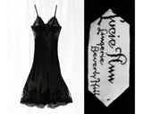Size 6 Fine Black Negligee - Lucie Ann Beverly Hills - Silk Satin Trousseau Nightgown - Pin Up Girl Bias Cut - Exceptional Quality - Bust 34