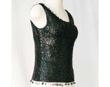 Small 60s Black Sequins Cocktail Top - Evening Glamour - Formal Beaded Knit Sleeveless Blouse - 1960s Audrey Chic - Size 6 - 40462-1